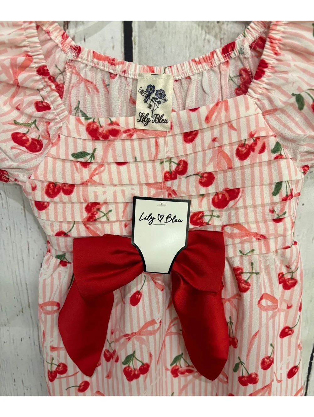 Lily Bleu Girls' Tori Cherry Pink Dress with Matching Hair Bow, Size 5